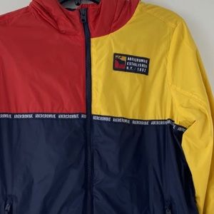 Nylon Hooded Zip-up Jacket Size 13/14 Blue Red Yellow by Abercrombie Kids